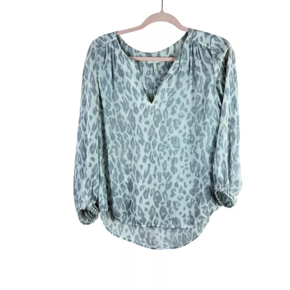 JOIE womens size S silk long sleeve gray animal print v neck blouse top